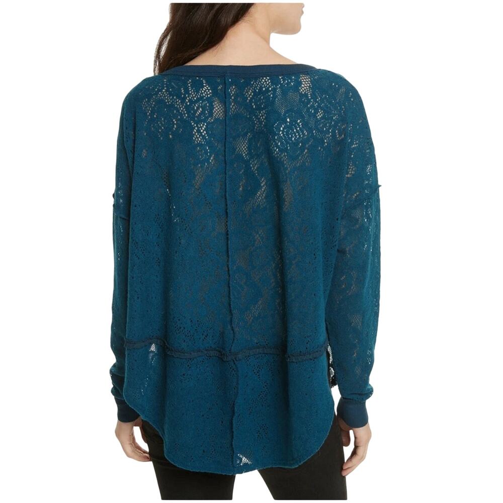 Free People Not Cold In This Floral Brushed Lace Knit High Low Deep Teal Top M - Picture 8 of 11